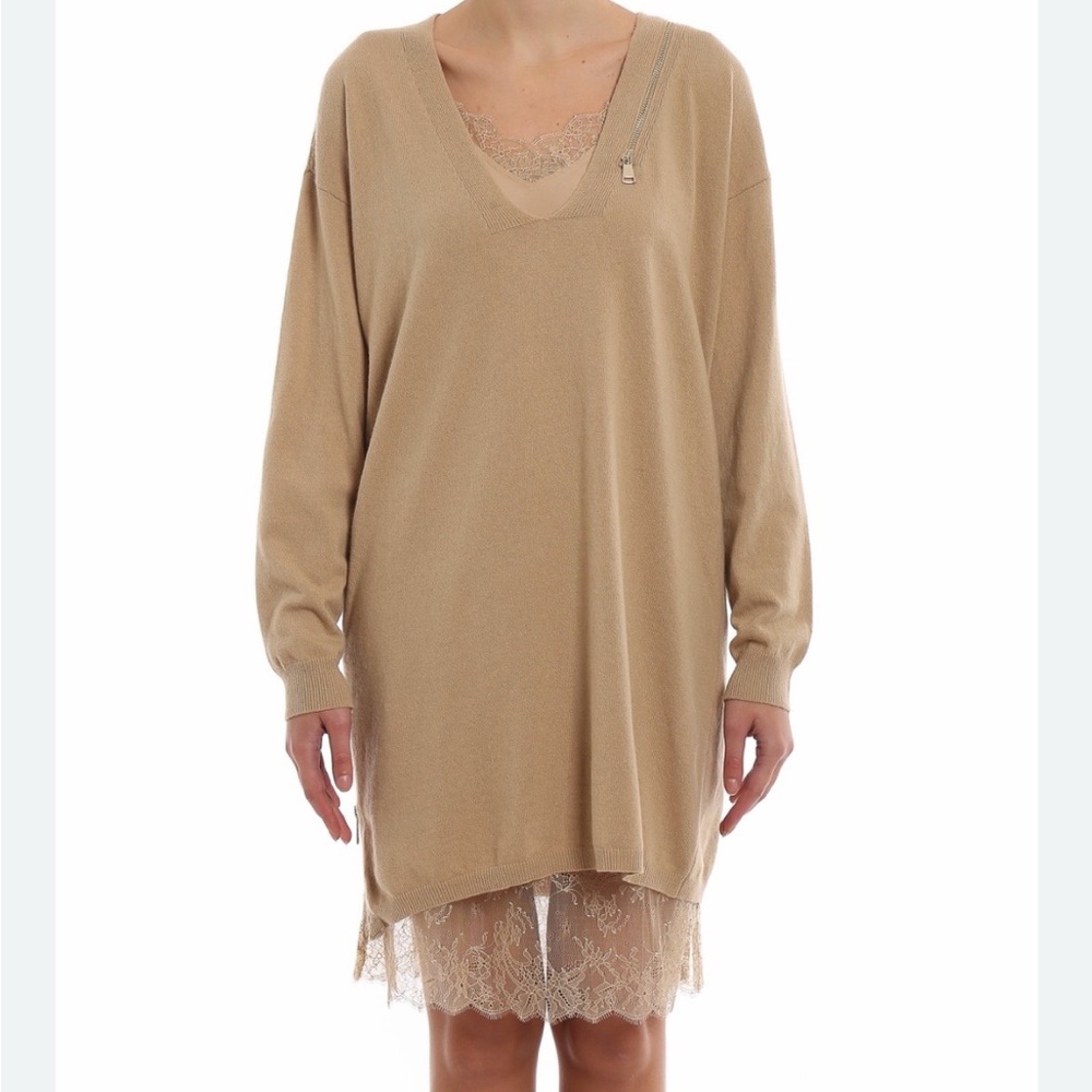 Twin-Set Beige Knit Top with Gold Heart Charm